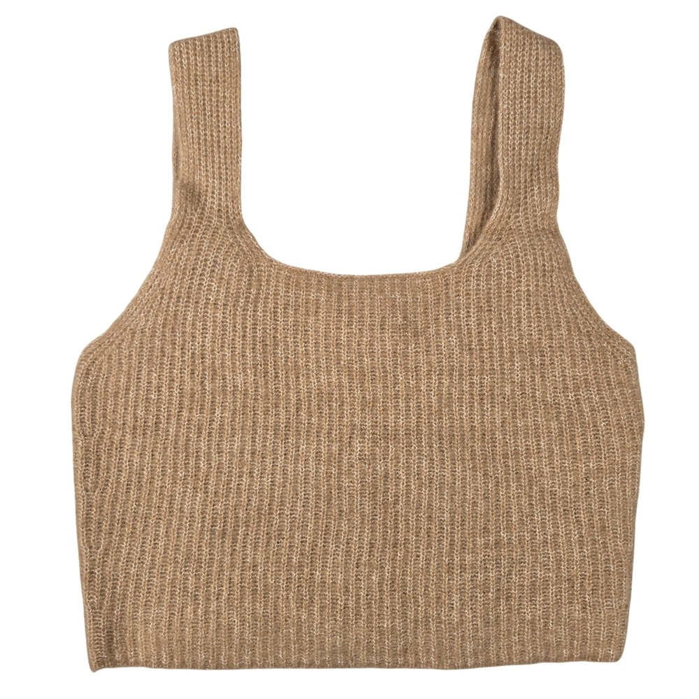 EVERLANE Womens XXS Knit Crop Tank Top Camel Ribbed Wool Yak Blend